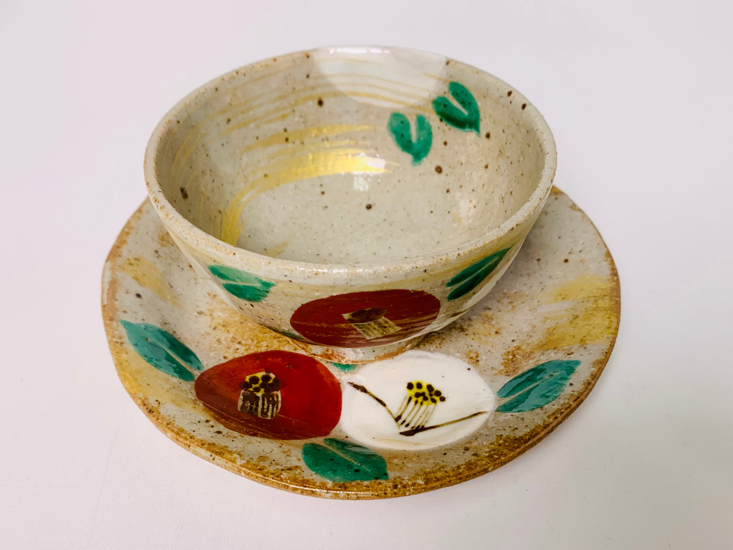金彩椿 煎茶碗 小皿 14cm セット